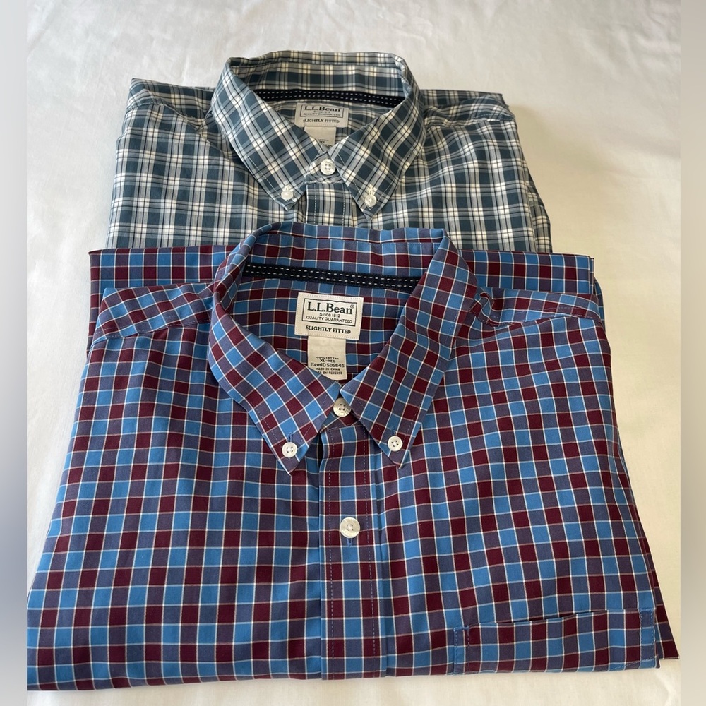 Boundle of 2: LL Bean Plaid Button-Down Long-sleeve Shirts Strictly Fit Men’s XL